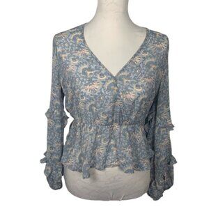 American Eagle Sheer Lightweight Paisley Ruffle Top - Sz. Medium